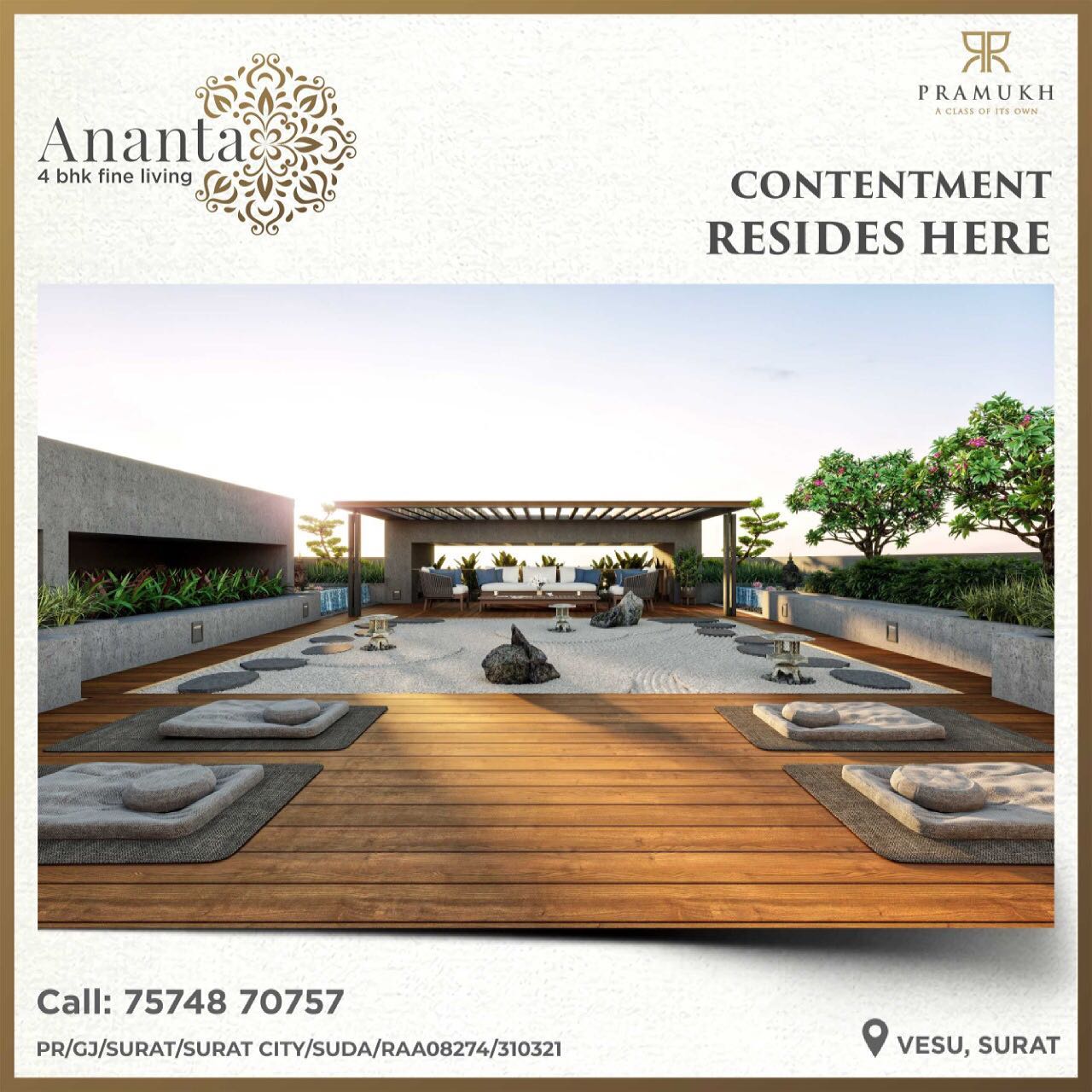Pramukh Group,  PramukhGroup, AnantaByPramukh, 4BHK, RealEstate, Surat, YogaRoom, Amenities, 4BHKApartments, DreamHome, Meditation