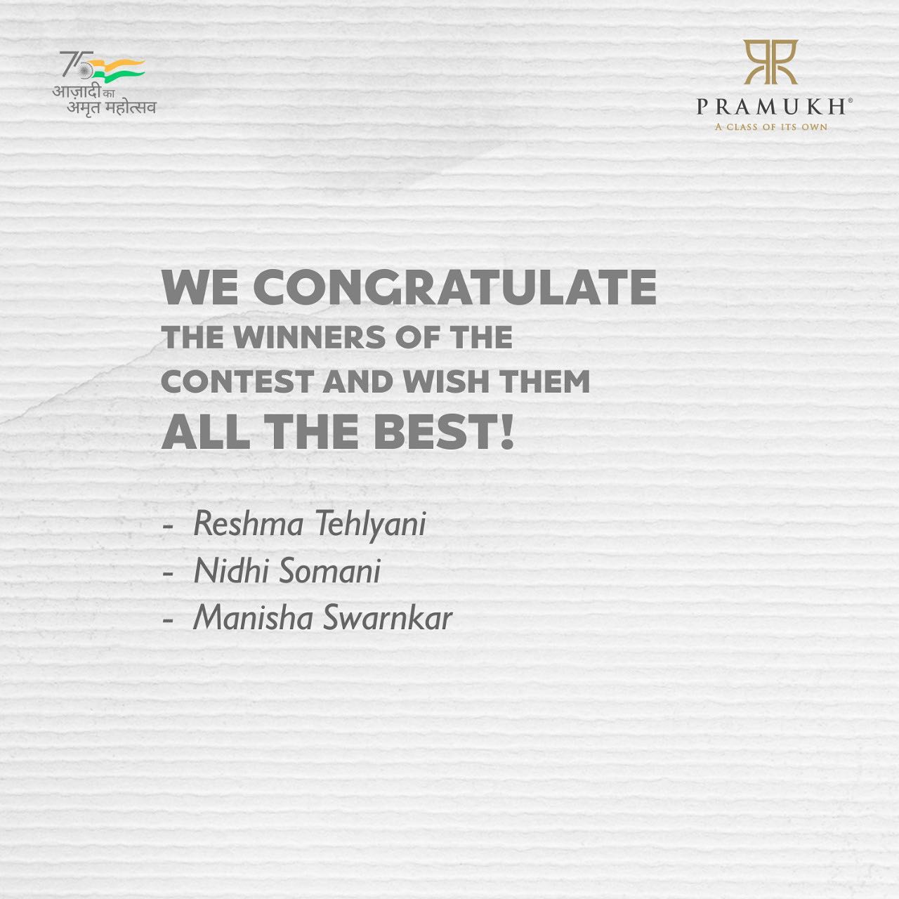 Pramukh Group,  WhatIsYourAzadi, IndependenceDay, Azadi, DeKhudkoAzadi, Festivals, Vouchers, Winners, IndianFestivals, pramukhgroup, luxuriousliving, Residentialproperty, luxuriouslife, Pramukhhomes